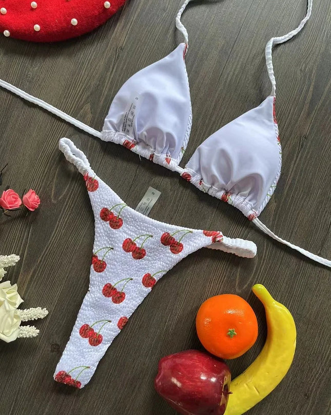 Women's Cherry Print Brazilian Thong Bikini Set - Two Piece
