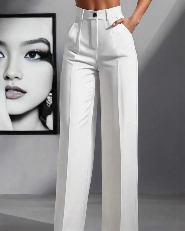 High-Waisted Straight Leg Pants for Women with Button Fly