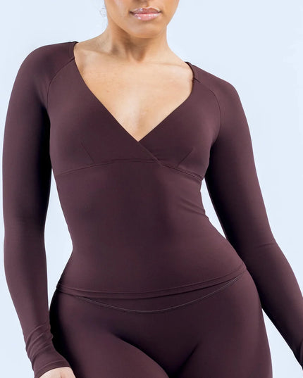 NCLAGEN Sports Women's Long Sleeve V-Neck Sweater with Built-In Bra