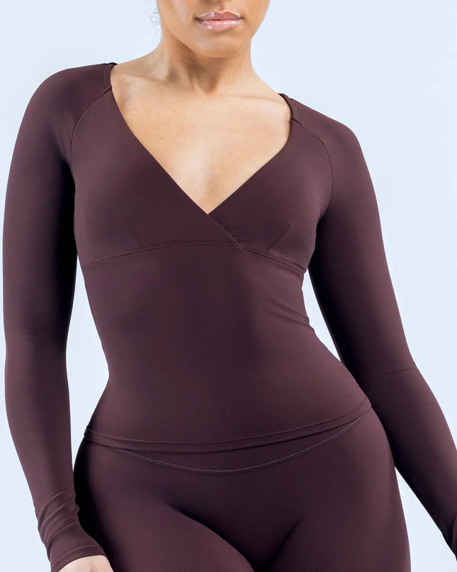 NCLAGEN Sports Women's Long Sleeve V-Neck Sweater with Built-In Bra
