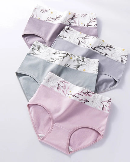 Set of 4 High-Waist Cotton Women's Underwear Briefs