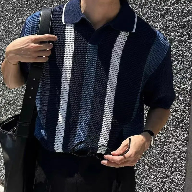 Men's Loose Breathable Knitted Polo T-Shirt