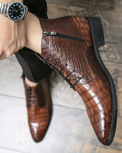 Low Heel Lace-Up Men's Leather Boots