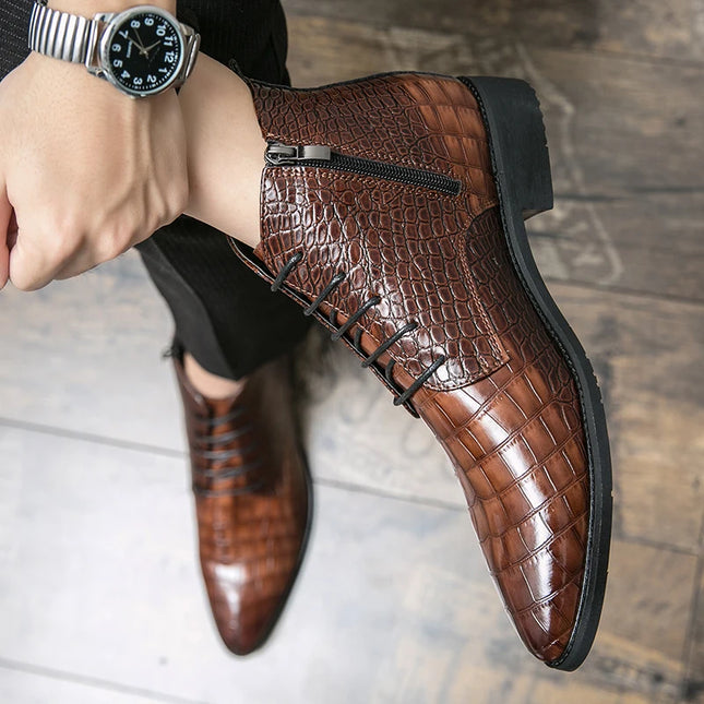 Low Heel Lace-Up Men's Leather Boots