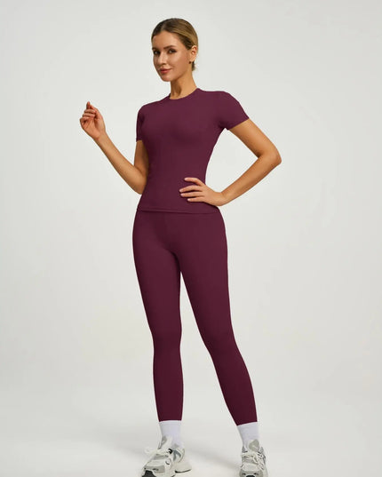 Women's  Short Sleeve Set with High-Waist Yoga Pants and T-Shirt Set