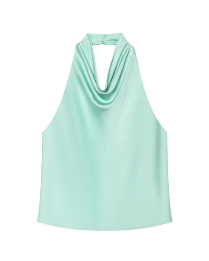 Satin Women's Halter Backless Sleeveless Blouse