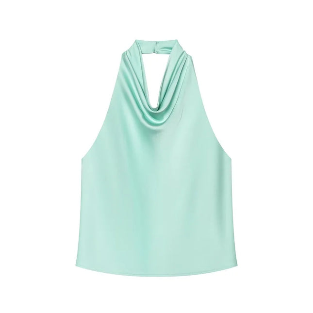 Satin Women's Halter Backless Sleeveless Blouse