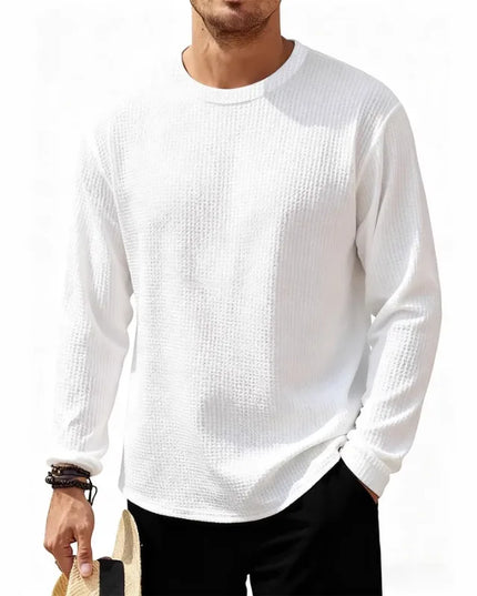 Men's Waffle Knit Crew Neck Long Sleeve Sweater