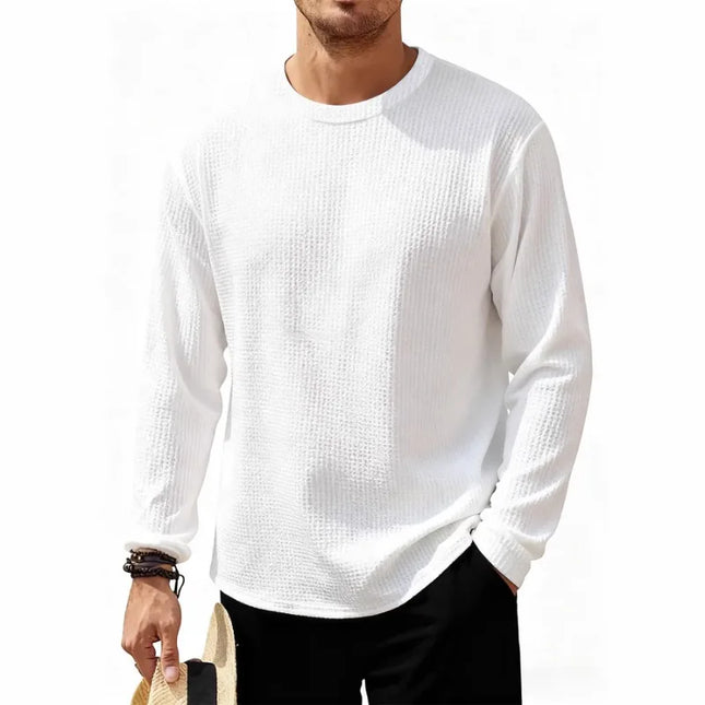 Men's Waffle Knit Crew Neck Long Sleeve Sweater