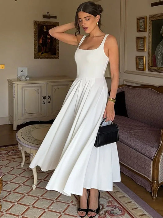 Elegant Pleated Backless Spaghetti Strap Maxi Dress for Women
