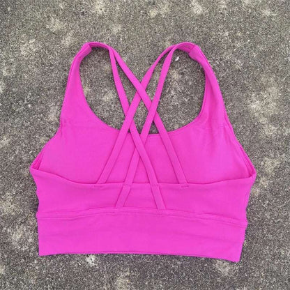 Women's Fitness Sports Bra - Crossback Gym Tank Top with Chest Pad