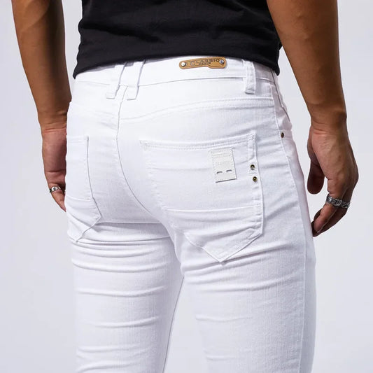Men's White Slim Fit Stretch Straight Leg Jeans