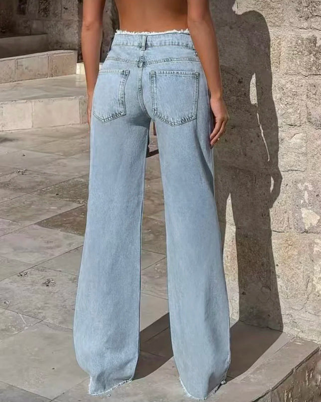 High-Waisted Raw-Hem Straight-Leg Jeans for Women, Relaxed Fit