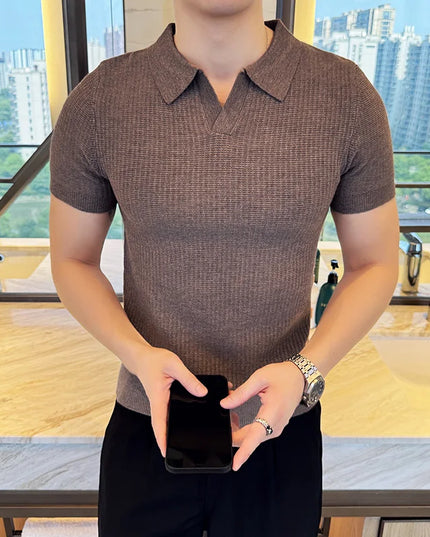 Men's Slim Fit Polo Shirt - Casual Knitted Polo Tee for Men