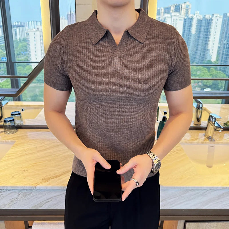 Men's Slim Fit Polo Shirt - Casual Knitted Polo Tee for Men