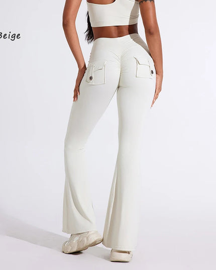 DIAS FIT JOY Women's High-Waisted Pocket Flared Pants | Hip-Lifting, Comfort Fit, Trendy Flared Trousers