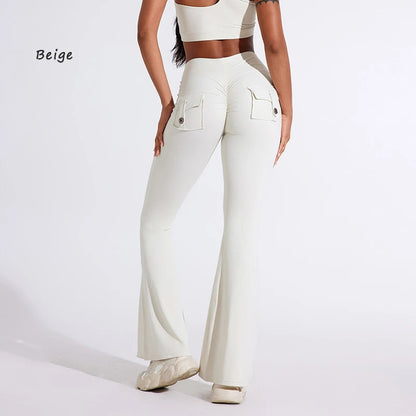 DIAS FIT JOY Women's High-Waisted Pocket Flared Pants | Hip-Lifting, Comfort Fit, Trendy Flared Trousers