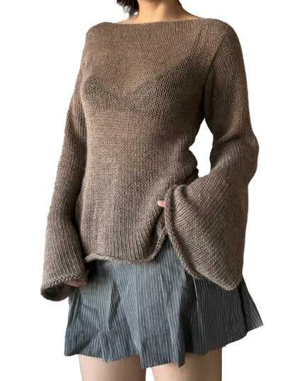 Long Sleeve Boat Neck Knit Sweater