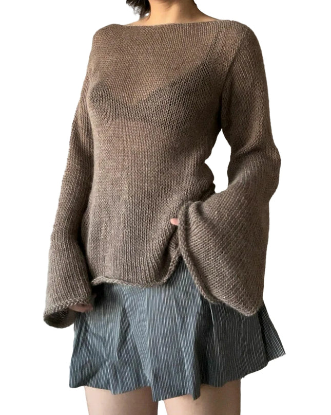 Long Sleeve Boat Neck Knit Sweater