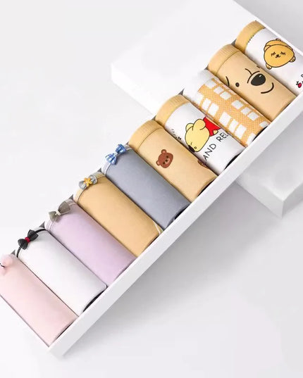 10Pcs Women's Cotton Panties – Comfortable Cartoon Print Underwear Set