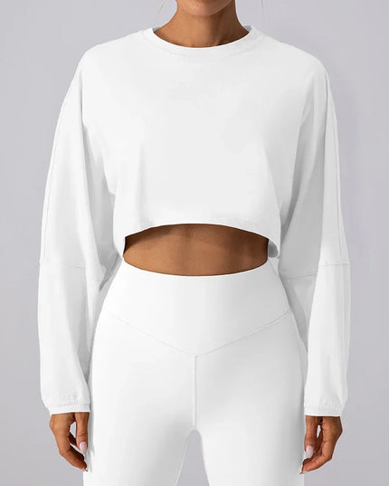 Women's Long Sleeve Sports Crop Top - Loose Fit Athletic Sweater