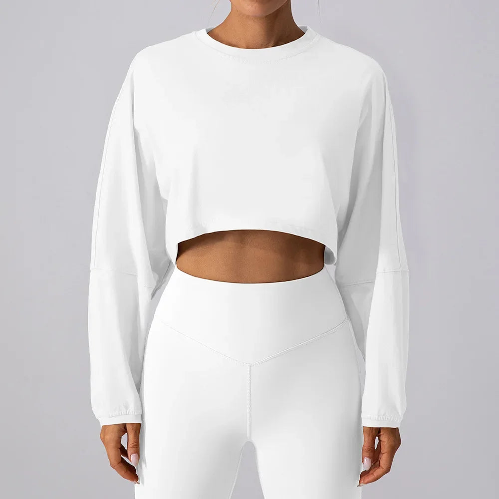 Women's Long Sleeve Sports Crop Top - Loose Fit Athletic Sweater