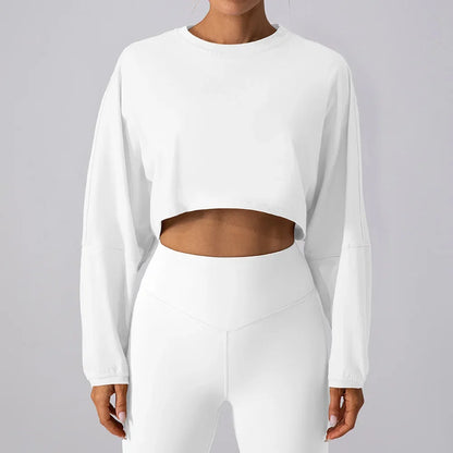 Women's Long Sleeve Sports Crop Top - Loose Fit Athletic Sweater