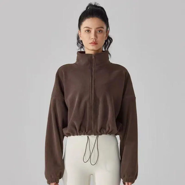 Women's High-Waist Casual Zip-Up Jacket with High Collar