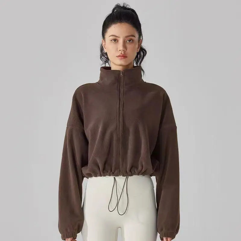 Women's High-Waist Casual Zip-Up Jacket with High Collar