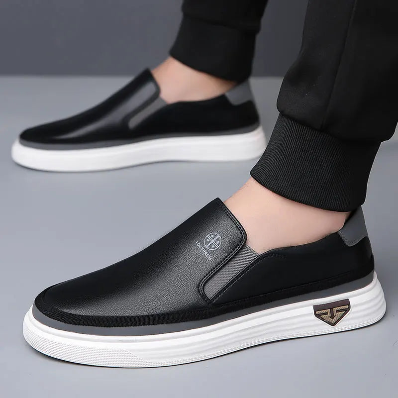 Men's Genuine Leather Slip-On Sneakers - Stylish & Comfortable Casual Footwear