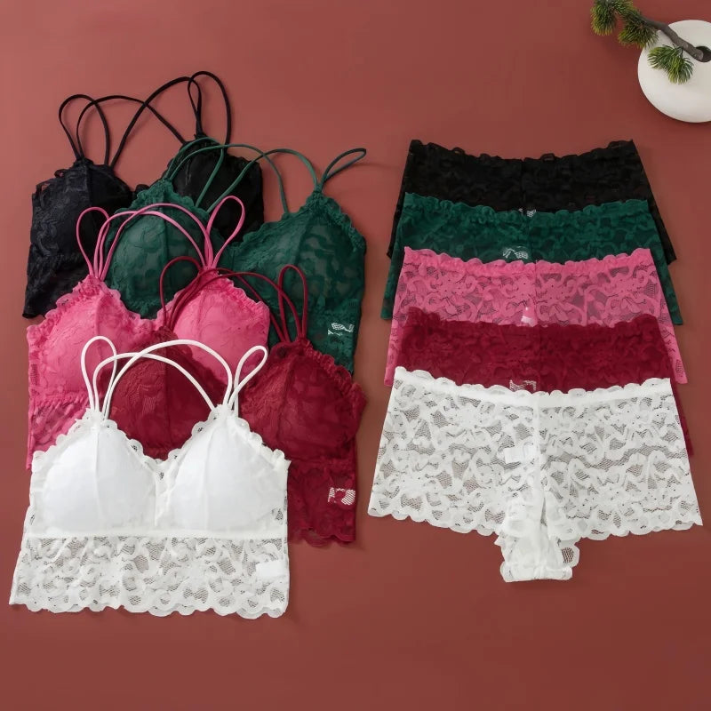 Lace Non-Wire Bra and Ultra-Thin Low Rise Briefs Set for Women - Transparent Comfort Underwear
