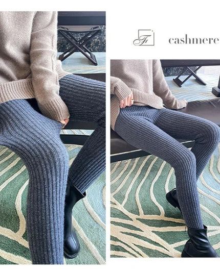 High-Waisted Slim Leggings for Women - Ribbed Knit Thermal Trousers with Ankle-Length Stretch Fit