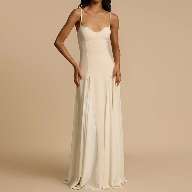 Women's Casual Pleated Long Dress - Elegant Slim Fit Maxi Dress for Women
