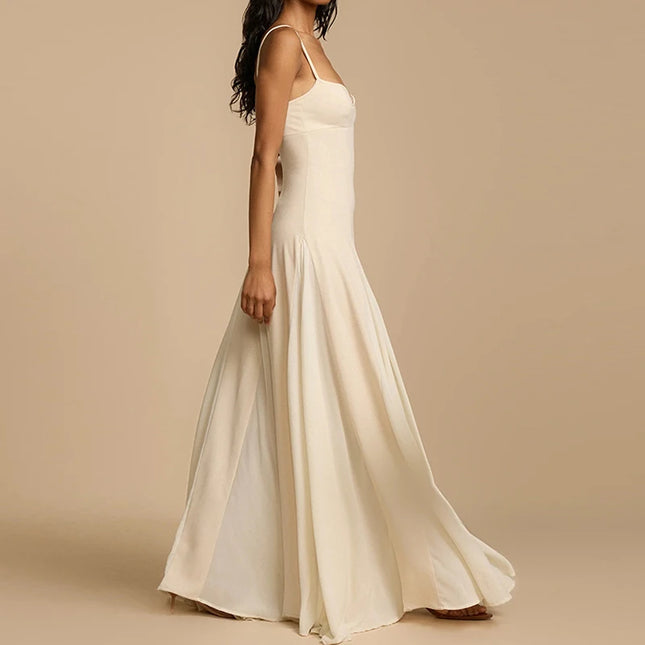Women's Casual Pleated Long Dress - Elegant Slim Fit Maxi Dress for Women
