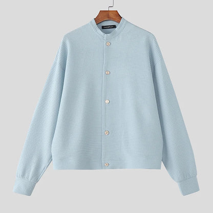 Incerun Men's Stand Collar Jacket with Long Sleeves and Button Closure