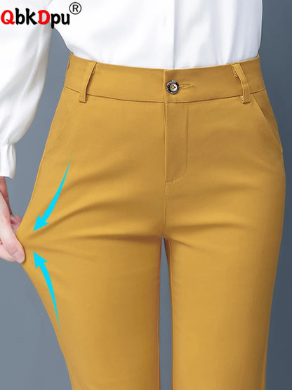 Women's High Waist Slim Slimming Skinny Pencil Pants - Elastic Ankle-Length Trousers
