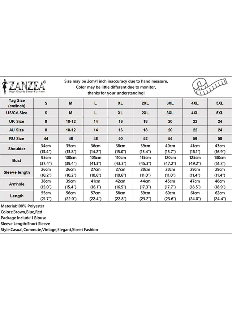 ZANZEA Women's Embroidered V-Neck Blouses - Casual Short Sleeve Hollow Out Lace Top