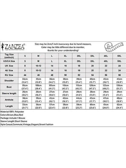 ZANZEA Women's Embroidered V-Neck Blouses - Casual Short Sleeve Hollow Out Lace Top