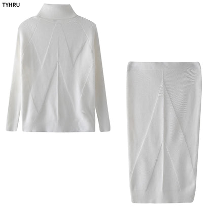 TYHUR Women's Turtleneck Sweater & Slim Skirt Two-Piece Set