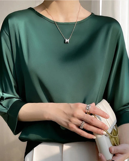Women’s Loose Satin Silk Half-Sleeve Blouses