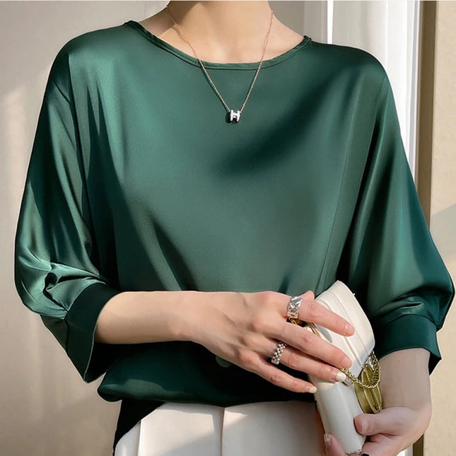 Women’s Loose Satin Silk Half-Sleeve Blouses