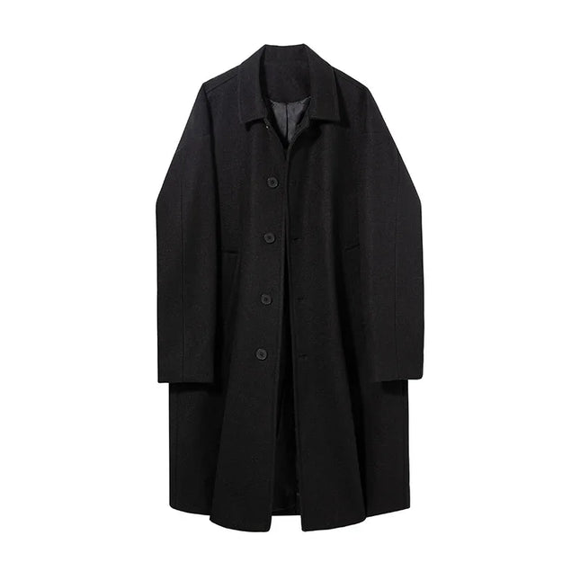 Men's Woollen Long Coat with Turn-Down Collar