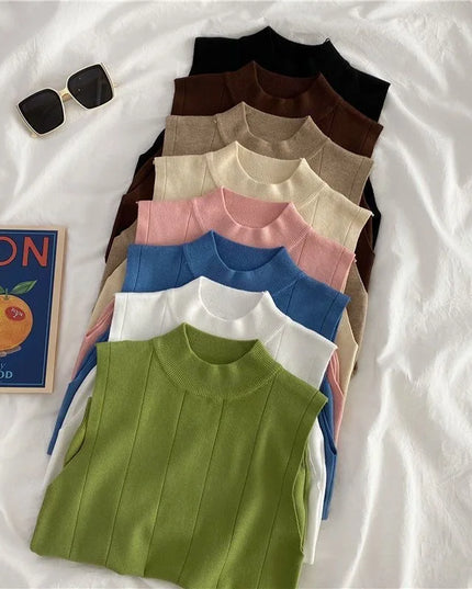 Women's Knitted Turtleneck Tank Top - Lightweight - Various Colors