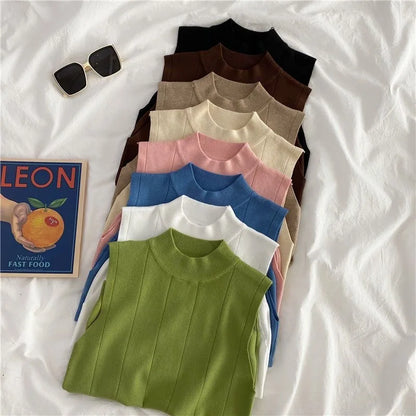 Women's Knitted Turtleneck Tank Top - Lightweight - Various Colors