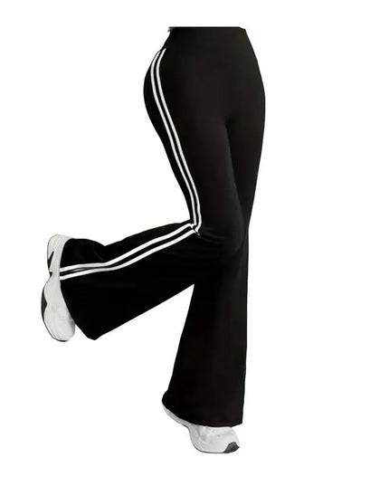 Women's Casual Flared Pants with Side Stripe, High-Waisted and Hip-Lifting Design