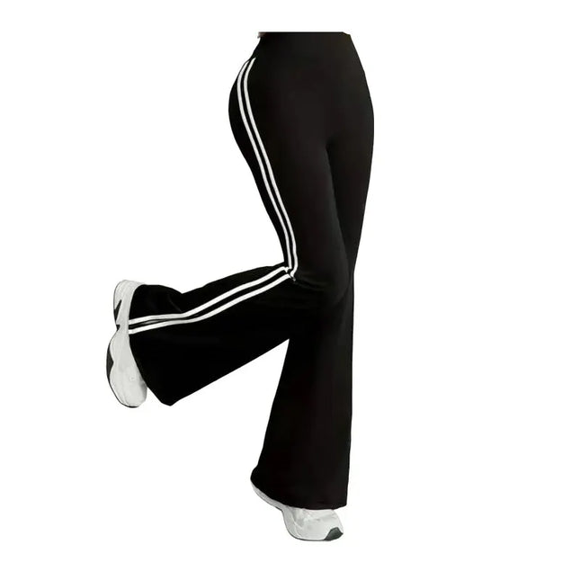 Women's Casual Flared Pants with Side Stripe, High-Waisted and Hip-Lifting Design