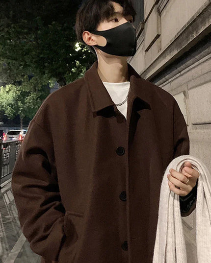 Men's Woollen Long Coat with Turn-Down Collar