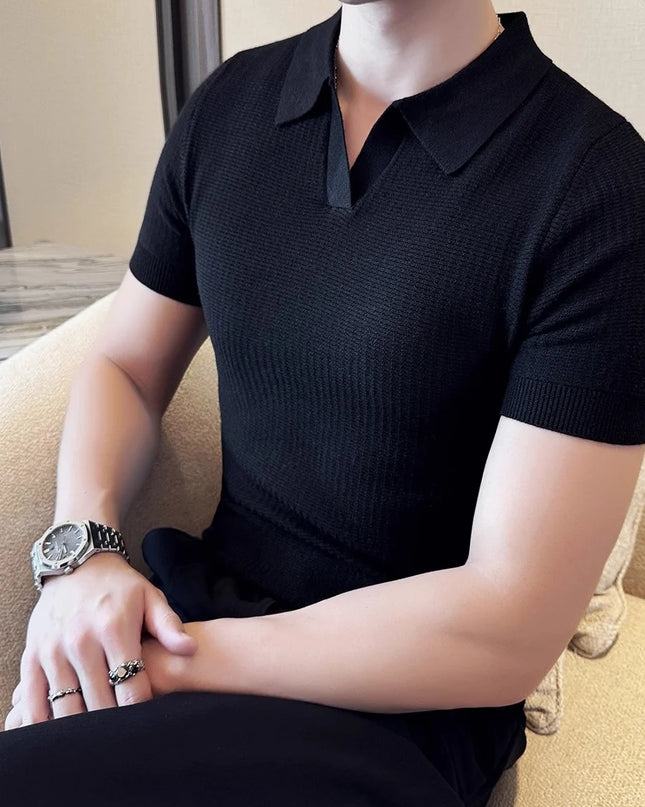 Men's Korean Style Slim Fit Polo Shirt – Thin Knit T-Shirt for Men