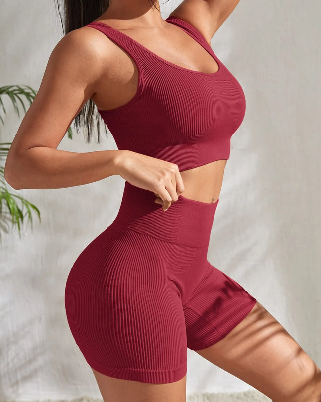 Ribbed Women's 2-Piece Set: Crop Tank Top and High-Waisted Shorts