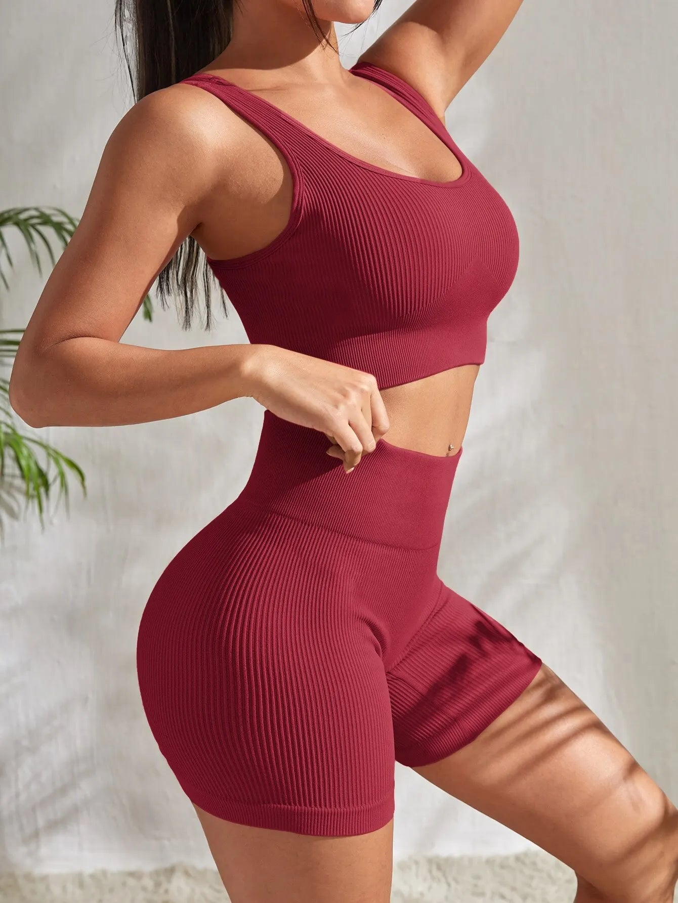 Ribbed Women's 2-Piece Set: Crop Tank Top and High-Waisted Shorts